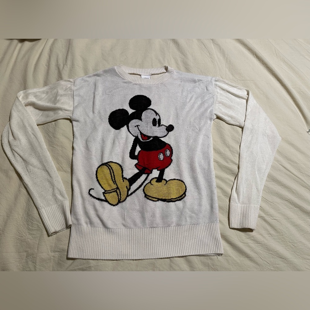 White Sweater with Mickey Mouse Design